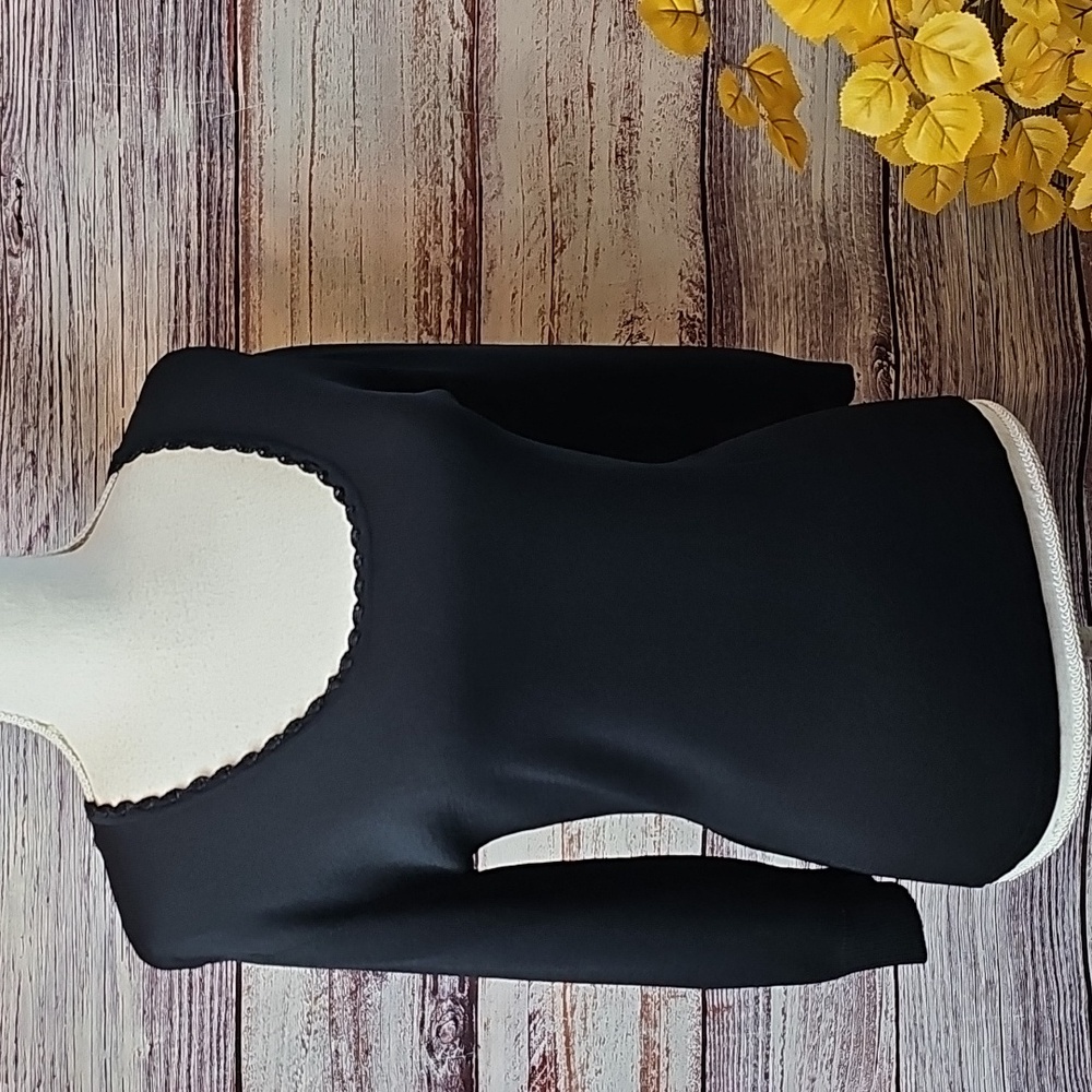 JOSEPH A. BLACK 3/4 SLEEVE ROUND SCALLOPED MECK PULLOVER TUNIC TOP